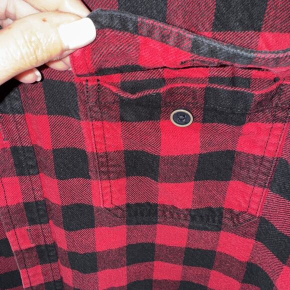 JACHS Men’s Brawny Flannel Shirt Black and Red Size Large/Tall - Picture 7 of 16